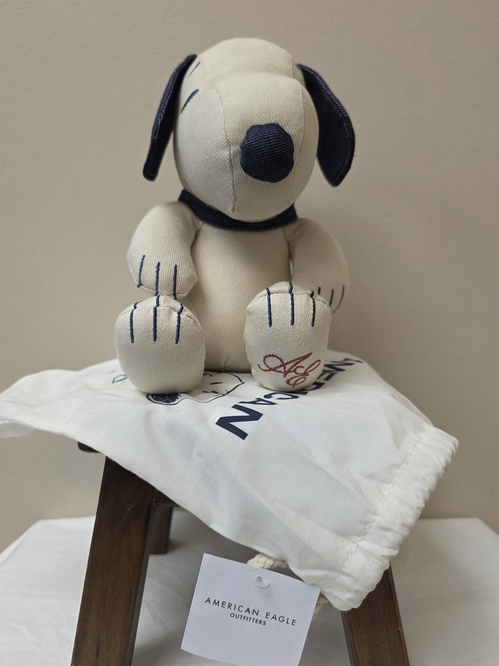 American Eagle Outfitters Cream & Denim Plush SnoopyDog